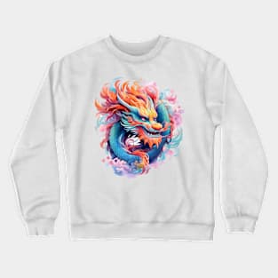 Colorful Oriental Dragon Watercolor Crewneck Sweatshirt